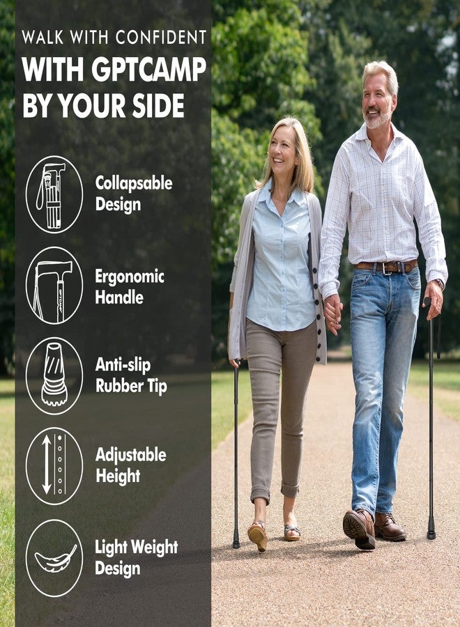 GPTCAMP G2 Walking Stick, Fold-up Walking Cane for Women and Men with Wrist Strap, Portable, Foldable, Collapsible, Lightweight and Sturdy with Comfortable T Handle - Image 2